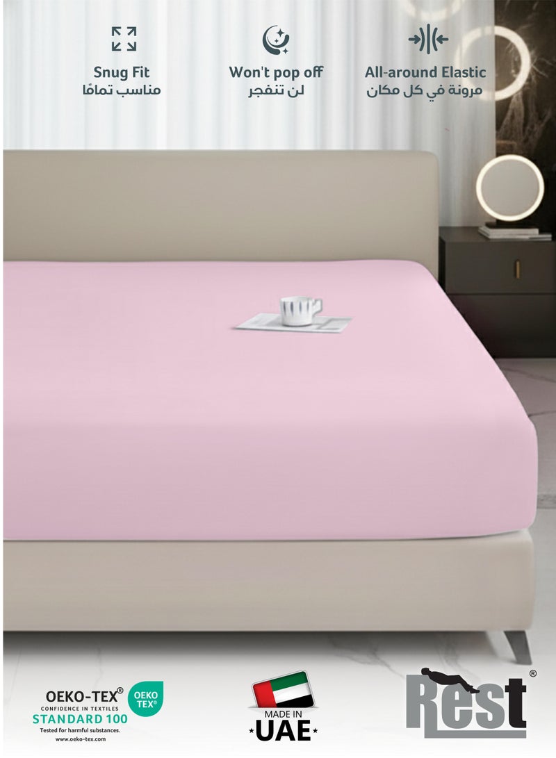 REST Fitted Bedsheet 180x200+30cm Breathable Plush Pink Fabric with Deep Pockets Machine Washable for Optimal Protection - Image 3